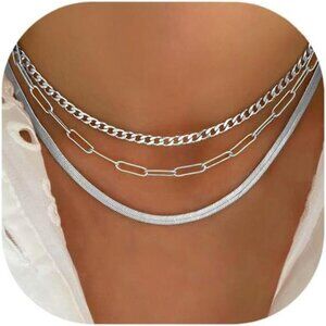 White Gold Layered Necklaces Cintia 14K White Gold Plated Dainty Chain Choker